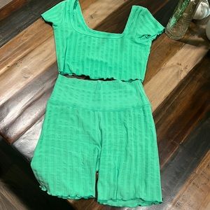 Green crop top and short